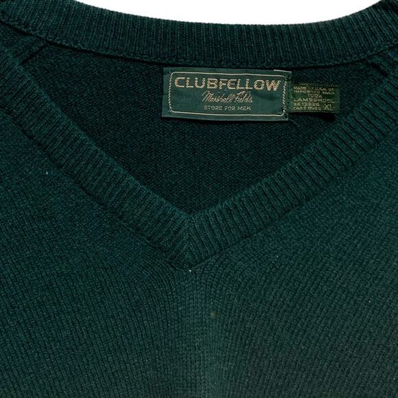 Men's CLUBFELLOW Marshall Fields Size XL Lambswool V-Neck Sweater Green Classic - Picture 2 of 7